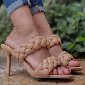 Women's‎ Nude Double Braided Square Toe Mule Sandal
